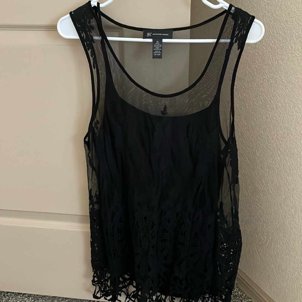 INC layered mesh tank top